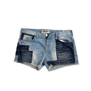 Maison Scotch Soda Denim Short Size 27 Patchwork Blue Mid Rise 100% Cotton